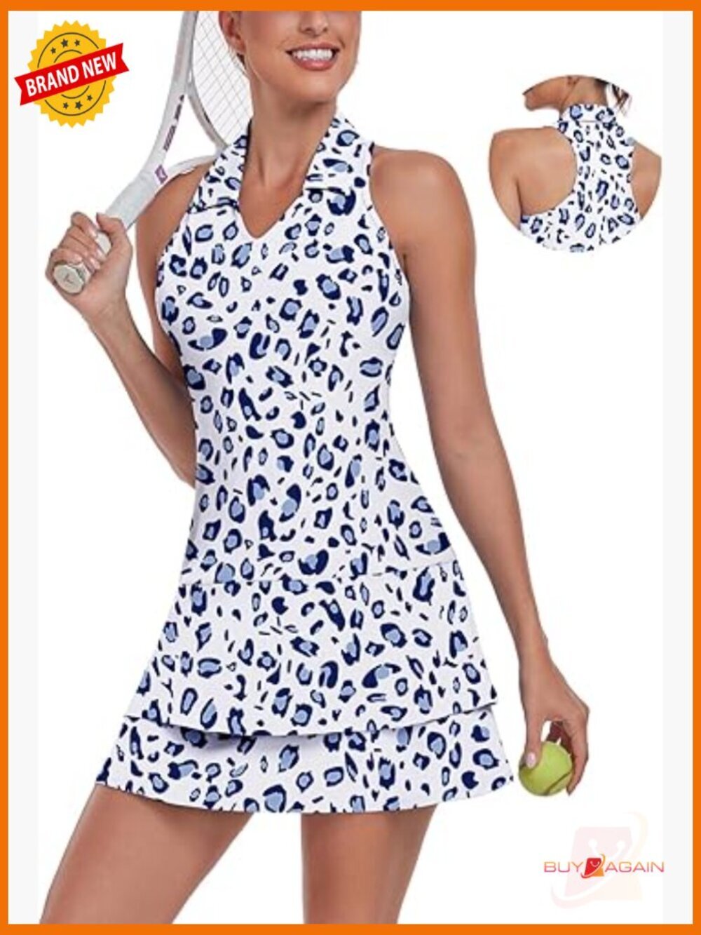Tennis Dress Racerback Sleeveless Golf Dress with Shorts and Pockets V-Neck